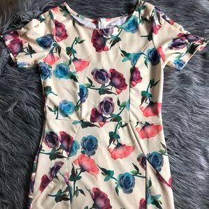 Unique Vintage Pencil Watercolor Floral Dress
